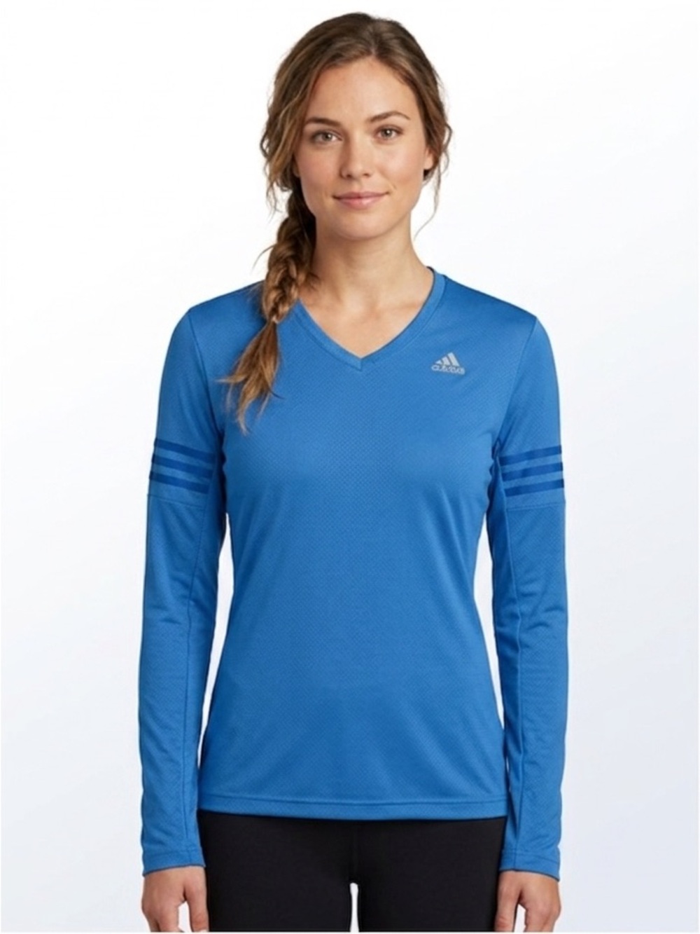 adidas Bright Blue Long Sleeve V-Neck Athletic Top Size Small